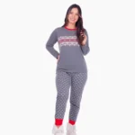 Dames Pyjama met Wintermotief – Grijs & Rood