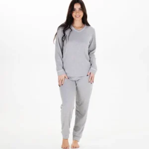 Klassieke Damespyjama met Boorden – Grijs