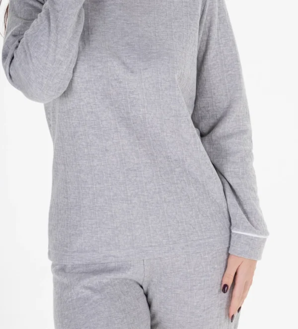 Klassieke Damespyjama met Boorden – Grijs