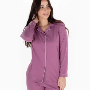 Damespyjama met Knoopsluiting – Paars & Comfort Fit
