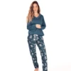 Dames Floral Jersey Pyjama lange mouw met lint en kant (Groen)