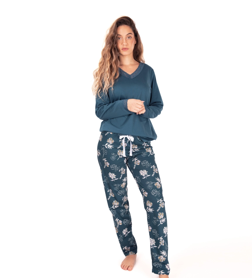 Groene Floral Jersey Dames Pyjama