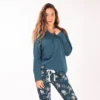 Dames Floral Jersey Pyjama lange mouw met lint en kant (Groen)
