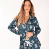Dames Floral Jersey Set met knopen (Groen)