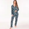 Dames Floral Jersey Set met knopen (Groen)