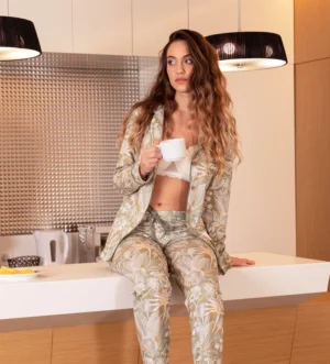 Dames Floral Jersey Set (Beige)