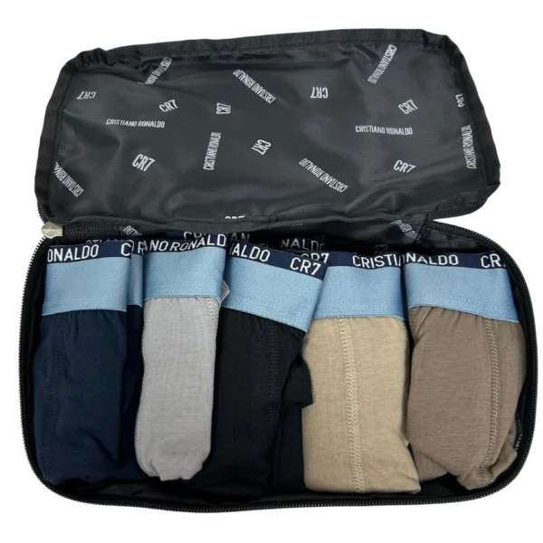 8123-49-2412-12 CR7 Boxershort 5-Pack - Grijs, Blauw, Zwart & Bruin + Gratis Reistas in Biokatoen