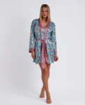 Satijnen Kamerjas Paisley (Aqua)