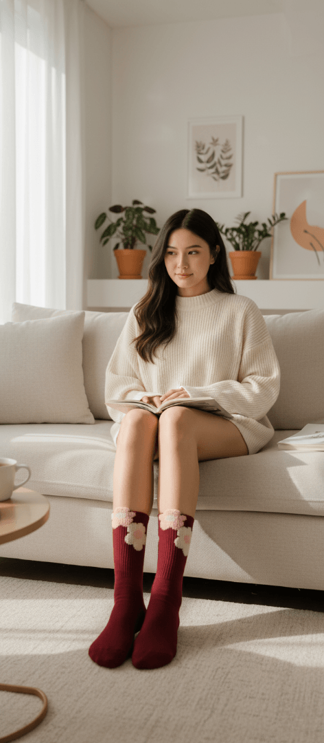 ADM-21067-BR-U Admas Classic Dots & Flowers Sokken voor Dames