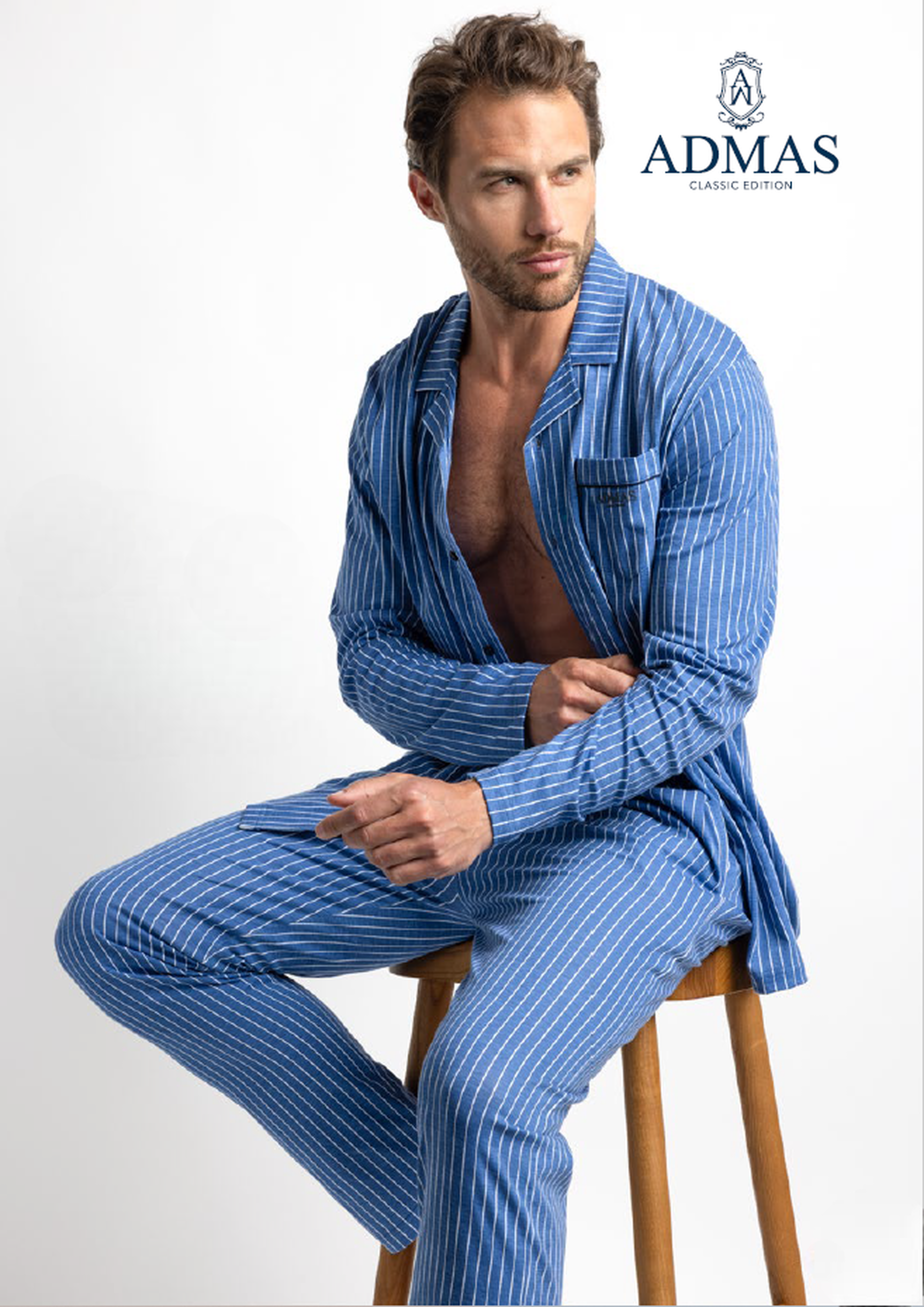 Classic Stripe Lange Pyjama Heren (Blauw)