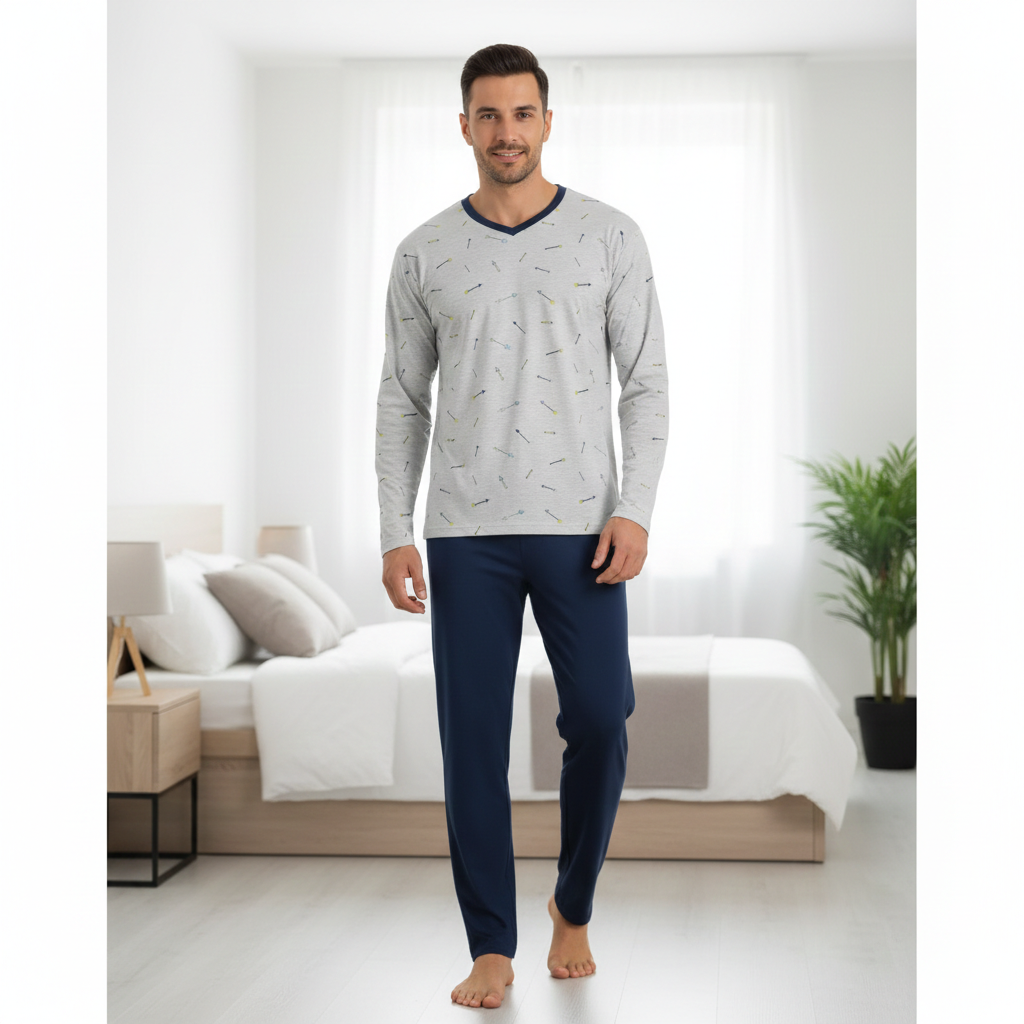 herenpyjama-met-pijlmotief-grijs-blauw