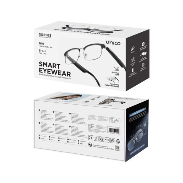 18266-1 Bluetooth Audio Bril Casual Zwart - 2 in 1 Bril en Headset - Kantoor & Stad