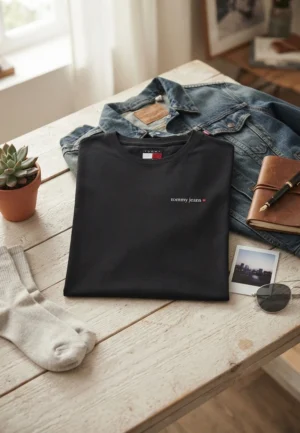 DW0DW23479 Tommy Hilfiger Dames T-shirt - Korte Mouwen - Casual Shirt Katoen - Zwart - Broomium