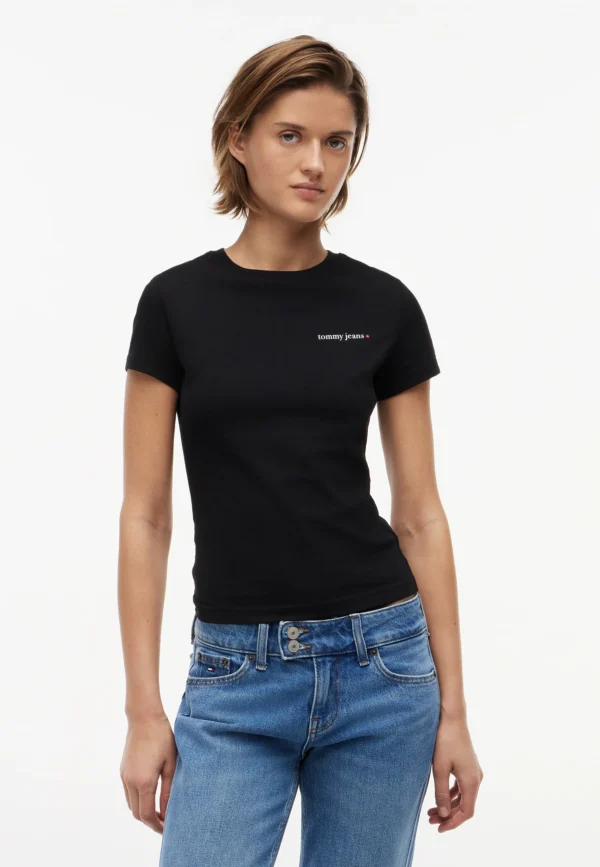 DW0DW23479-4 Tommy Hilfiger Dames T-shirt - Korte Mouwen - Casual Shirt Katoen - Zwart - Broomium