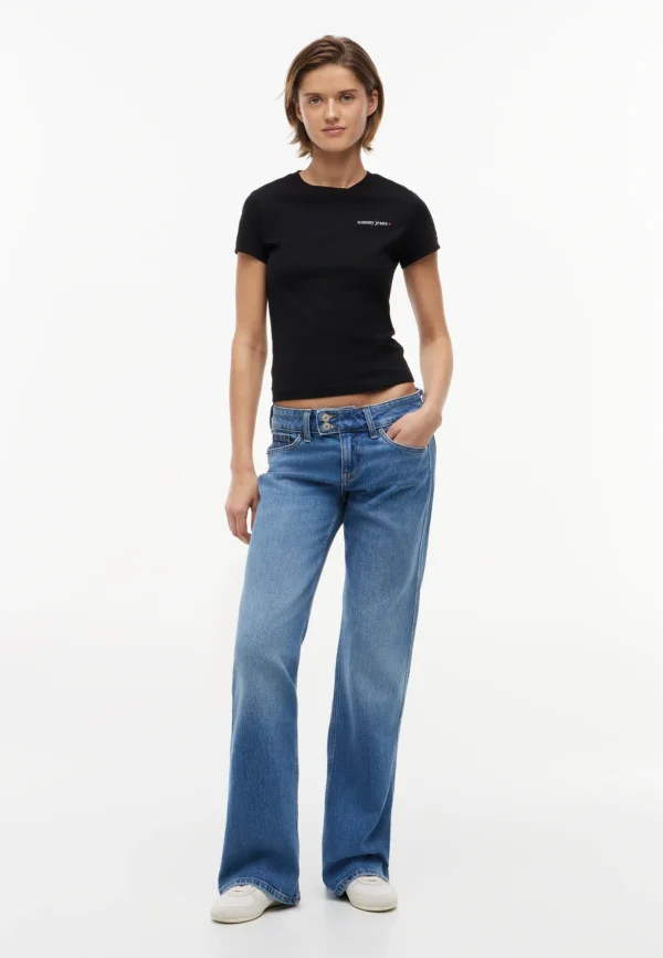 DW0DW23479-5 Tommy Hilfiger Dames T-shirt - Korte Mouwen - Casual Shirt Katoen - Zwart - Broomium