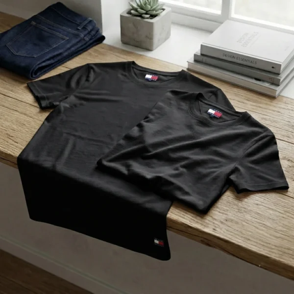 Tommy Hilfiger Premium Unisex T-Shirts - 2-Pack - Korte Mouwen - Zwart - Broomium