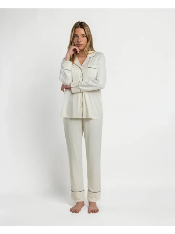 Admas Pearl Dames Pyjama Open Lange Mouw – Cava