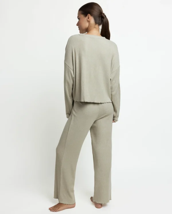 64638-0-000359-1 Admas Comfy Dames Pyjama Rondhals Lange Mouw – Grijs/Groen
