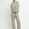 64638-0-000359 Admas Comfy Dames Pyjama Rondhals Lange Mouw – Grijs/Groen