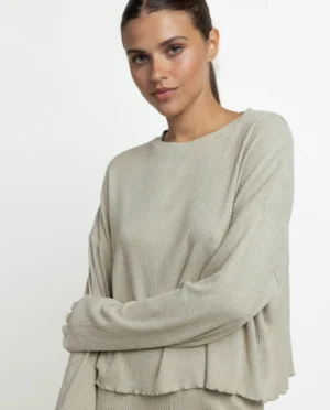 64638-0-000359-2 Admas Comfy Dames Pyjama Rondhals Lange Mouw – Grijs/Groen