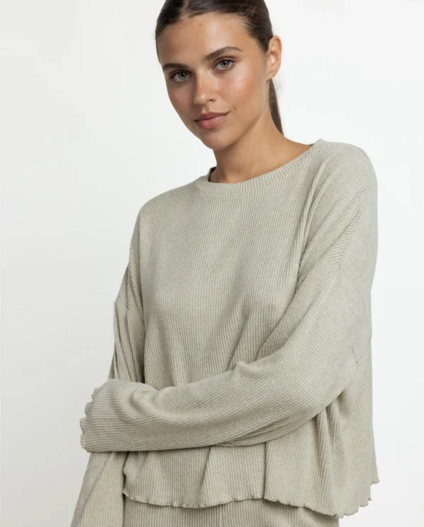 64638-0-000359-2 Admas Comfy Dames Pyjama Rondhals Lange Mouw – Grijs/Groen
