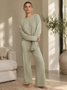 Admas Comfy Dames Pyjama Rondhals Lange Mouw – Grijs/Groen