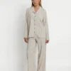 64643-0-000004 Admas Dames Pyjama Open Lange Mouw – Ecru