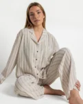 Admas Dames Pyjama Open Lange Mouw – Ecru