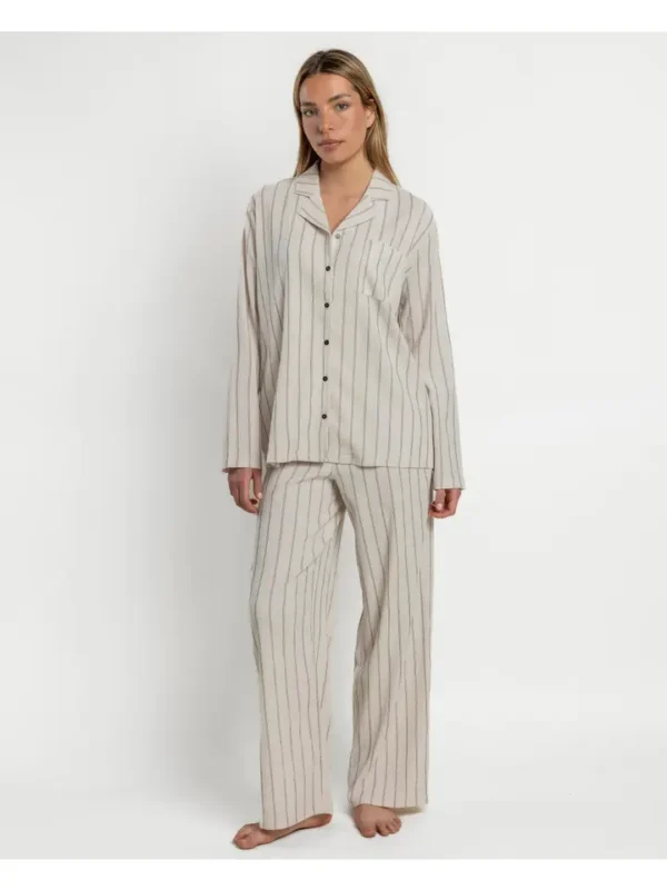 64643-0-000004 Admas Dames Pyjama Open Lange Mouw – Ecru