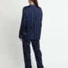Admas Diplomatic Satijnen Dames Pyjama Open Lange Mouw – Donkerblauw