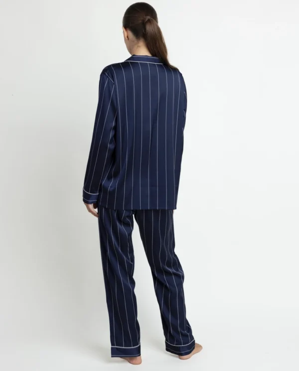 Admas Diplomatic Satijnen Dames Pyjama Open Lange Mouw – Donkerblauw