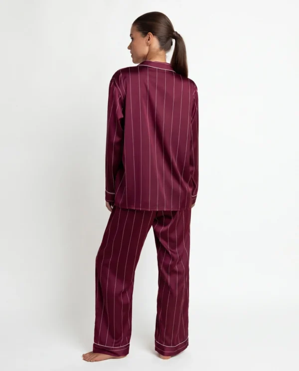 Admas Diplomatic Satijnen Dames Pyjama Open Lange Mouw – Bordeaux