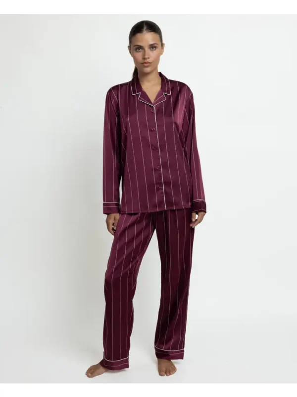 Admas Diplomatic Satijnen Dames Pyjama Open Lange Mouw – Bordeaux