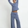 64654-0-000204 Admas 'Yoga Girl' Dames Pyjama Henley-hals Lange Mouw - Blauw
