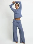 Admas 'Yoga Girl' Dames Pyjama Henley-hals Lange Mouw - Blauw