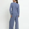 64654-0-000204-2 Admas 'Yoga Girl' Dames Pyjama Henley-hals Lange Mouw - Blauw