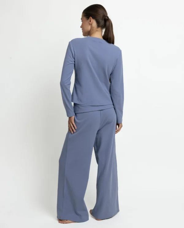 64654-0-000204-2 Admas 'Yoga Girl' Dames Pyjama Henley-hals Lange Mouw - Blauw