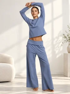 Admas 'Yoga Girl' Dames Pyjama Henley-hals Lange Mouw - Blauw