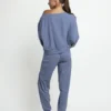 64862-0-000204-1 Admas 'Yoga Girl' Dames Pyjama Boothals Lange Mouw - Blauw