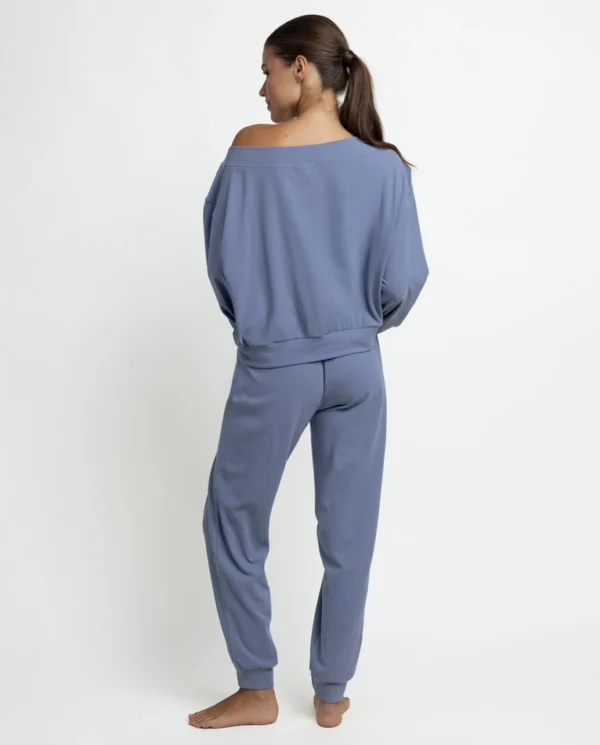 64862-0-000204-1 Admas 'Yoga Girl' Dames Pyjama Boothals Lange Mouw - Blauw