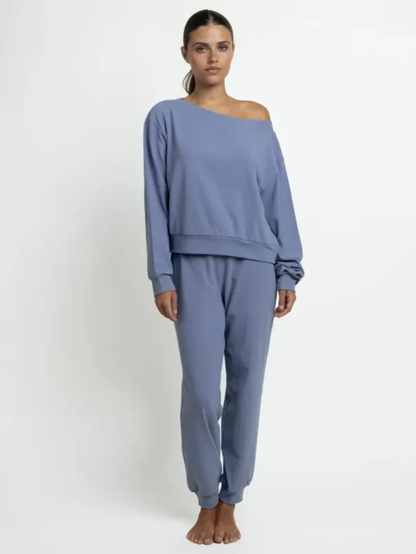 64862-0-000204 Admas 'Yoga Girl' Dames Pyjama Boothals Lange Mouw - Blauw